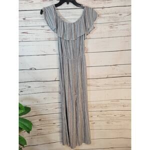 Jella C. Jumpsuit Gray White Chevron Print Tie Waist Wide Leg Women's Size Small